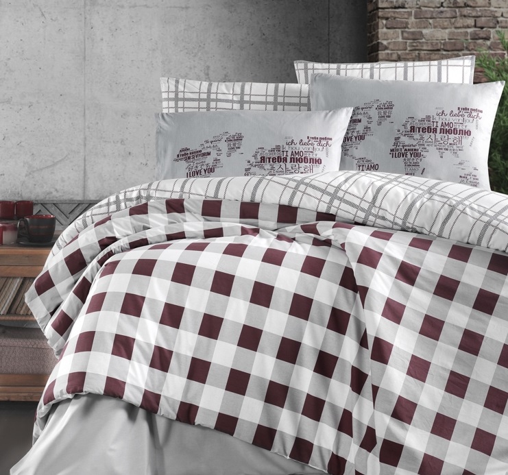 Постельное бельё ранфорс “Edmon Navy Red” двуспальный пододеяльник-одеяло